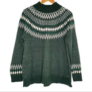 Eddie Bauer Green and White Fair Isle Sweater